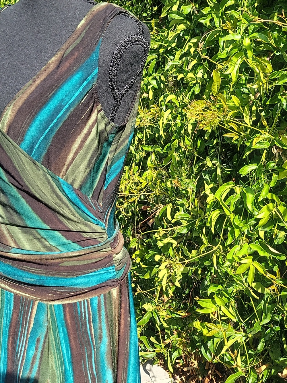 Y2K Striped Wrap Top Drop Waist Midi Dress - Teal & Brown L - Picture 4 of 13